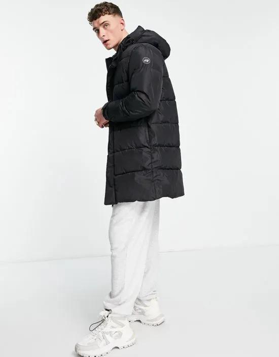 mid length puffer jacket with hood in black