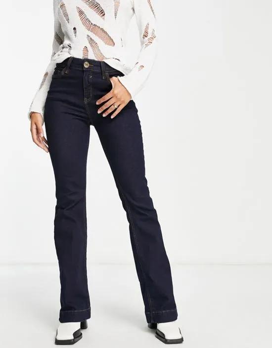mid rise flare jeans in dark blue