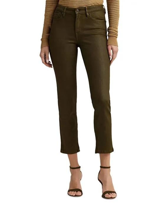 Mid Rise Straight Ankle Coated Jeans in Green