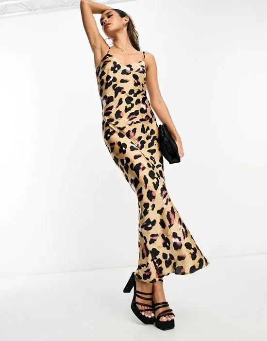 midaxi slip dress in leopard print