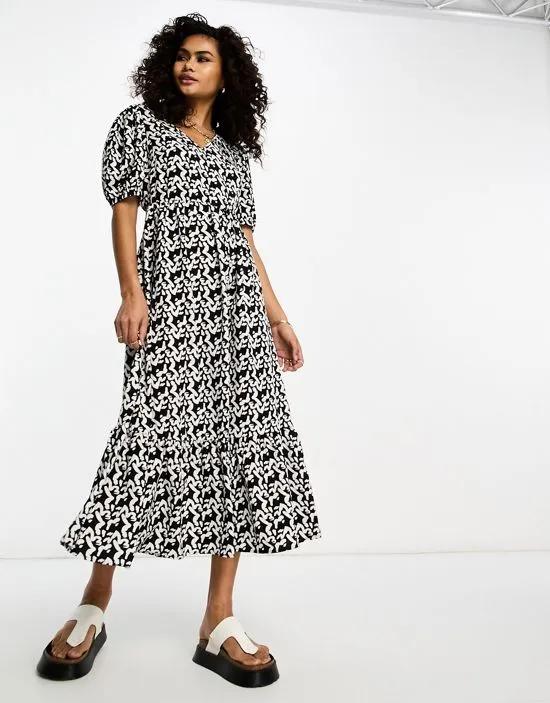 midaxi smock dress in abstract print