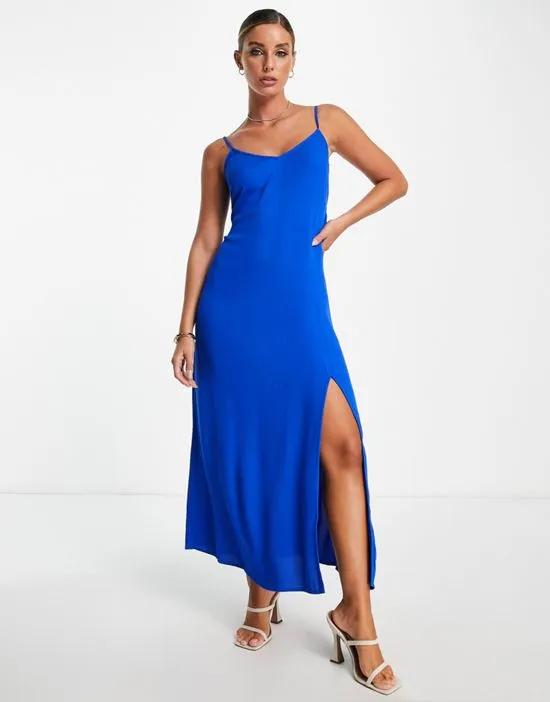 midi cami dress with tie back detail in blue