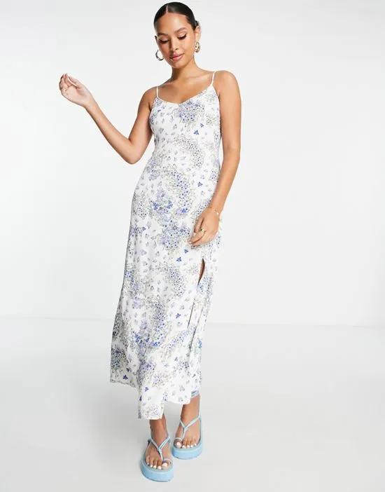 midi cami dress with tie back detail in summer floral print