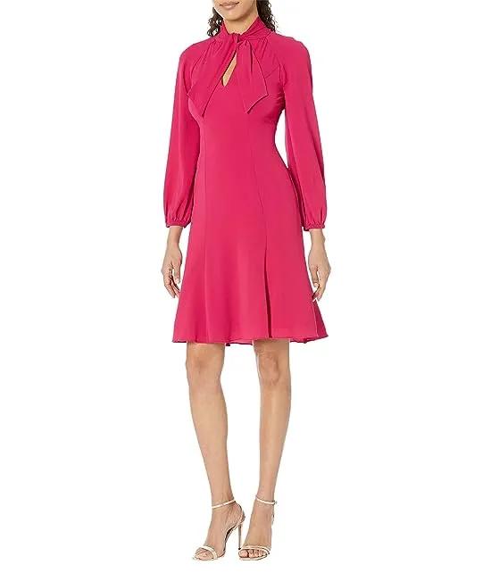 Midi Dress with Blouson Sleeves and Front Tie
