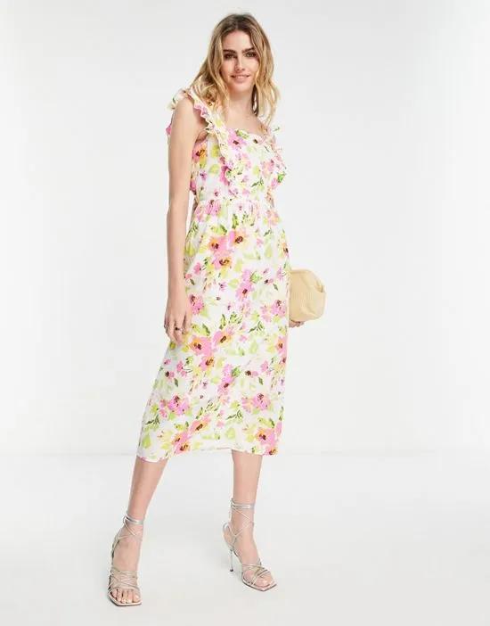 midi dress with tie back in floral print