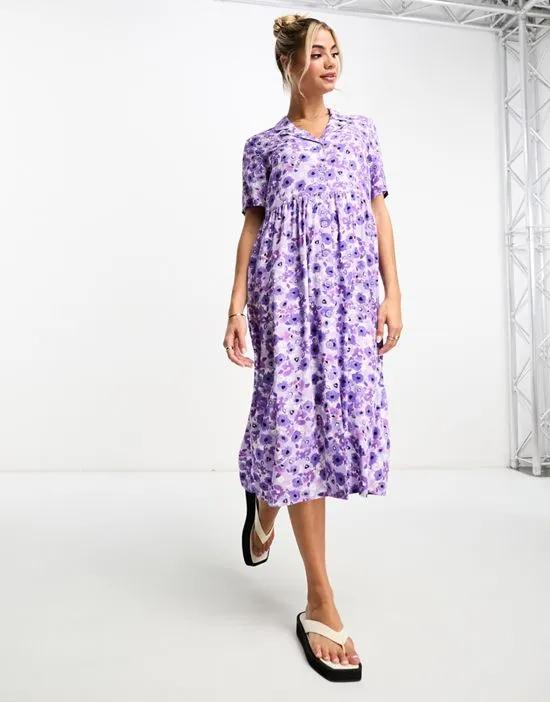 midi shirt dress in lilac floral