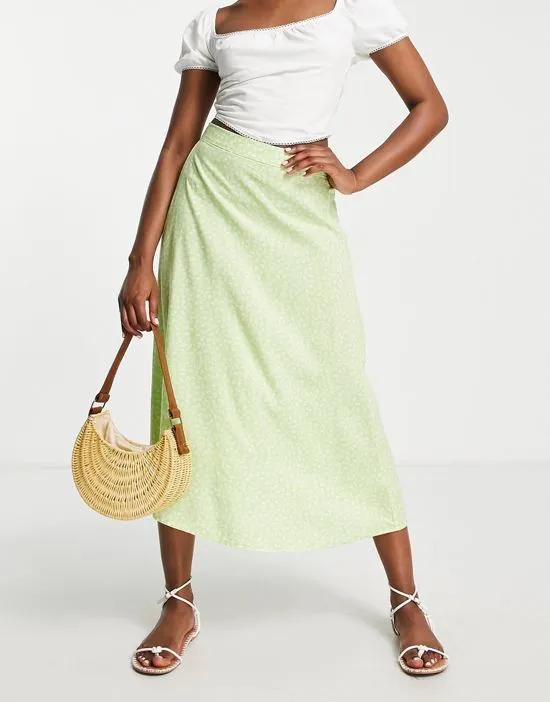 midi skirt in ditsy green floral