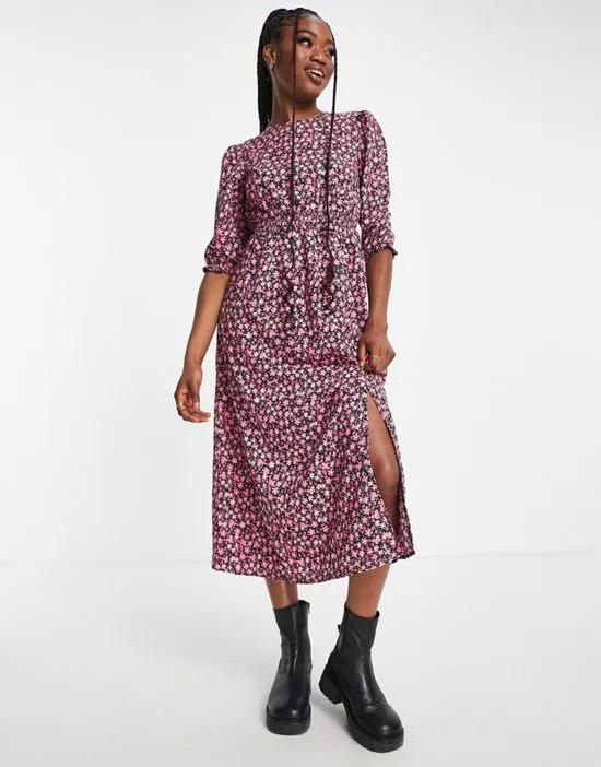 midi smock dress in purple pattern