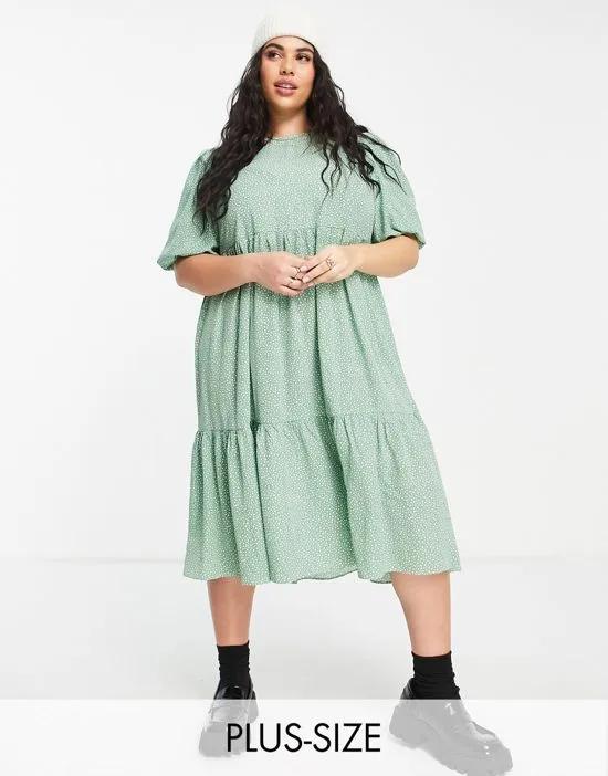 midi smock dress with tie back in meadow ditsy