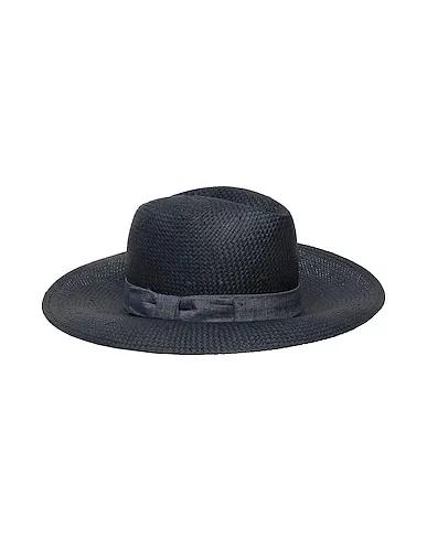 Midnight blue Hat DENIM-TRIMMED STRAW PANAMA HAT
