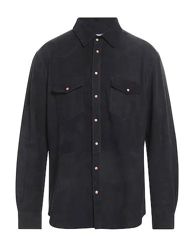 Midnight blue Leather Solid color shirt