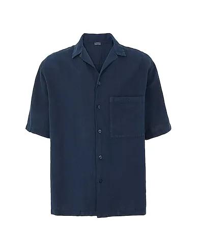 Midnight blue Linen shirt LINEN-COTTON CAMP COLLAR S/SLEEVE SHIRT
