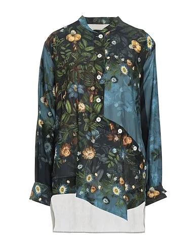 Midnight blue Plain weave Floral shirts & blouses