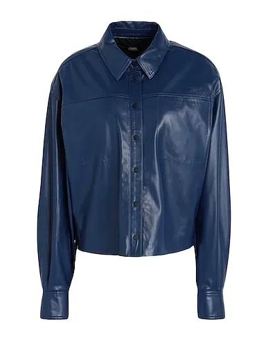Midnight blue Solid color shirts & blouses FAUX LEATHER SHIRT
