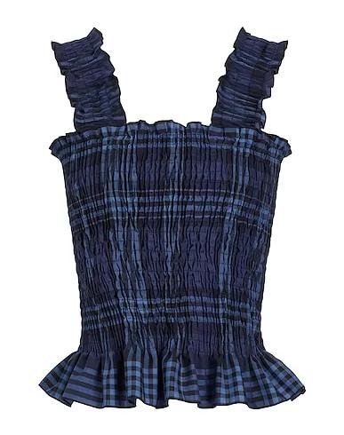 Midnight blue Top COTTON CHECK RUFFLED SMOCK TOP
