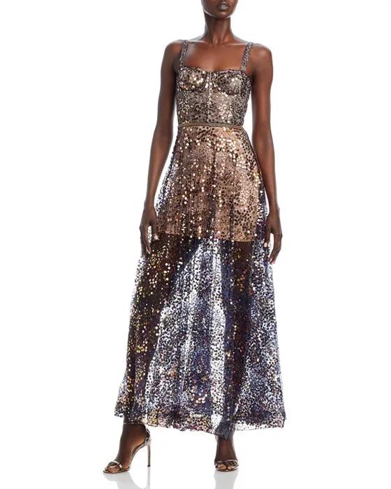 Midnight Gold Sequin Sweetheart Gown