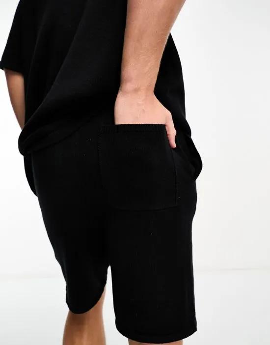 midweight knit cotton shorts in black - part of a set
