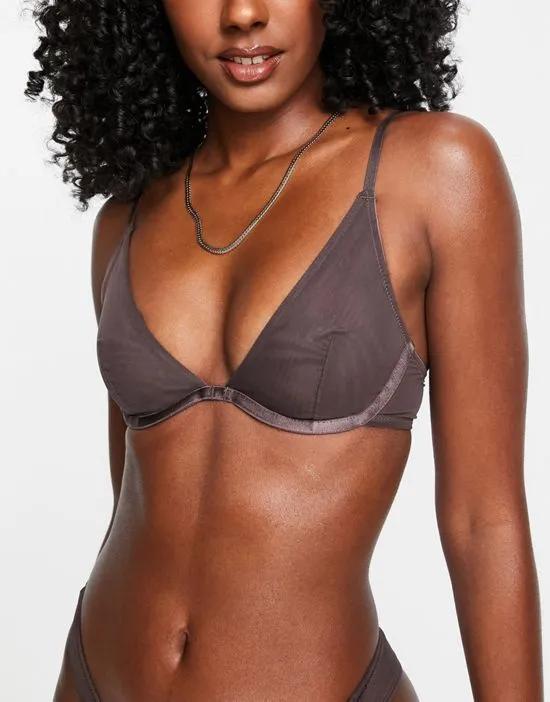 Mila mesh smoothing underwire bra in brown