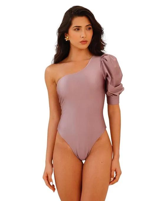 Milano One Piece Swimsuit - Puff Sleeve One-Shoulder Top - High-cut Bottom - Lilac
