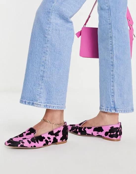Miley leather loafers in pink cow print