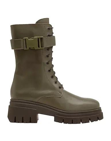 Military green Ankle boot LEATHER BUCKLE COMBAT BOOTS
