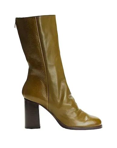 Military green Ankle boot LEATHER SQUARE-TOE HIGH ANKLE BOOT

