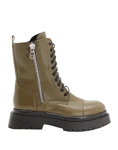 Military green Ankle boot LEATHER ZIP LACE-UP BOOTS
