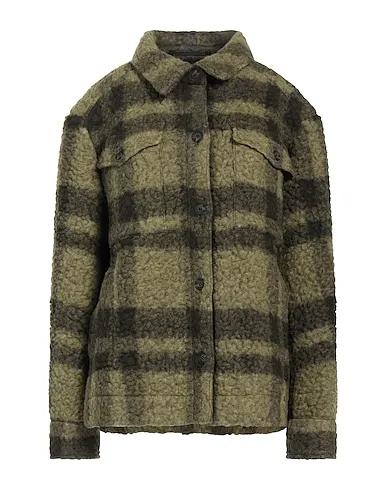 Military green Boiled wool Checked shirt