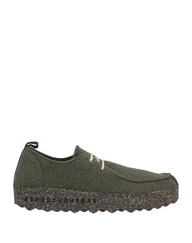 Military green Boiled wool Laced shoes