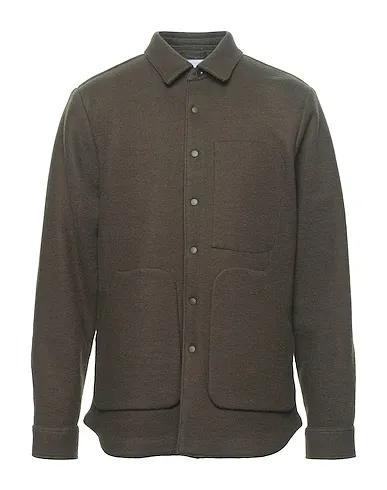 Military green Boiled wool Solid color shirt