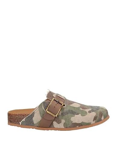 Military green Canvas Mules and clogs