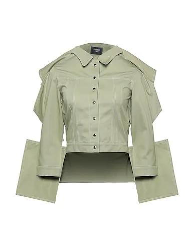 Military green Canvas Solid color shirts & blouses