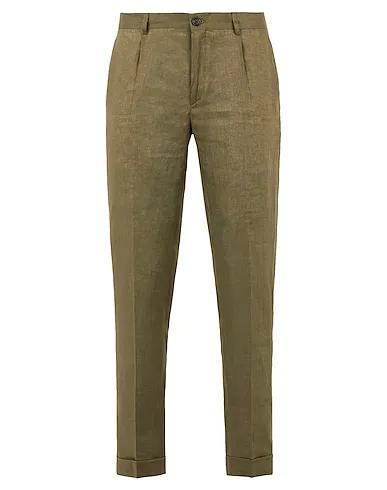 Military green Casual pants LINEN PLEATED SLIM-FIT CHINO