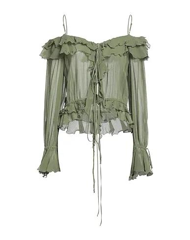 Military green Chiffon Solid color shirts & blouses