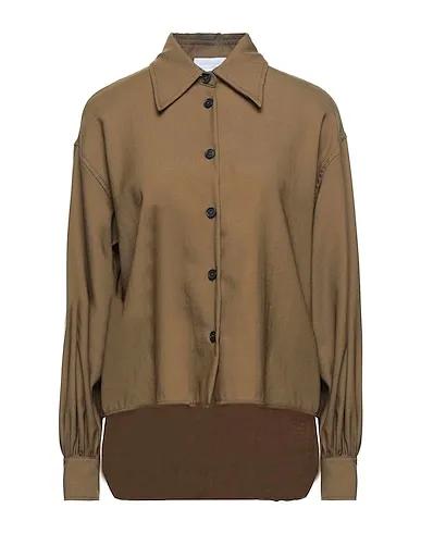 Military green Cool wool Solid color shirts & blouses