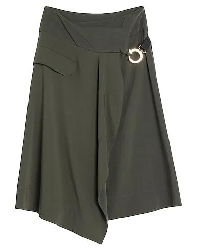 Military green Cotton twill Midi skirt