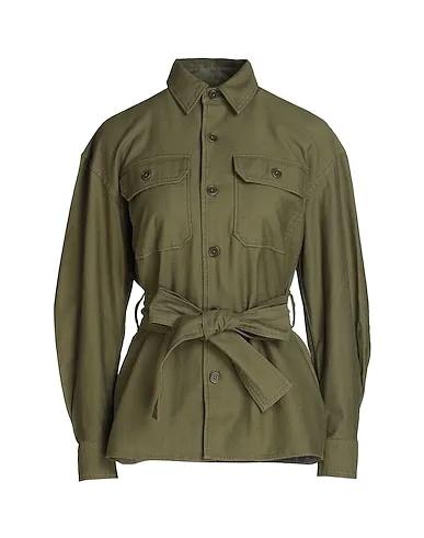 Military green Cotton twill Solid color shirts & blouses