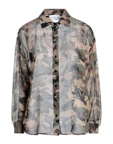Military green Crêpe Patterned shirts & blouses