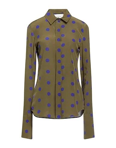 Military green Crêpe Patterned shirts & blouses