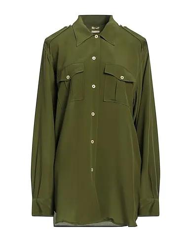 Military green Crêpe Silk shirts & blouses