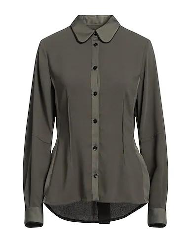 Military green Crêpe Solid color shirts & blouses