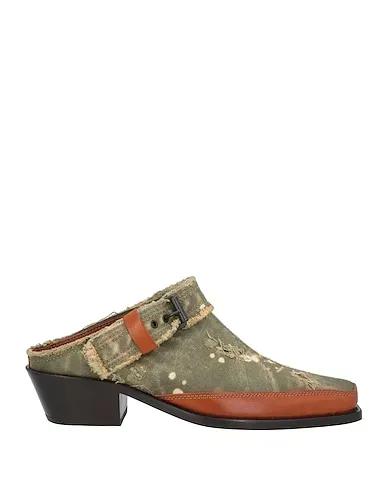 Military green Denim Mules and clogs