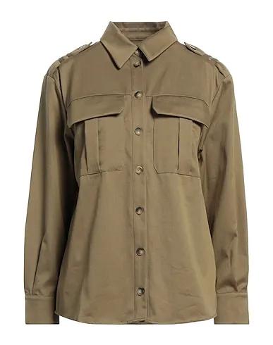 Military green Gabardine Solid color shirts & blouses