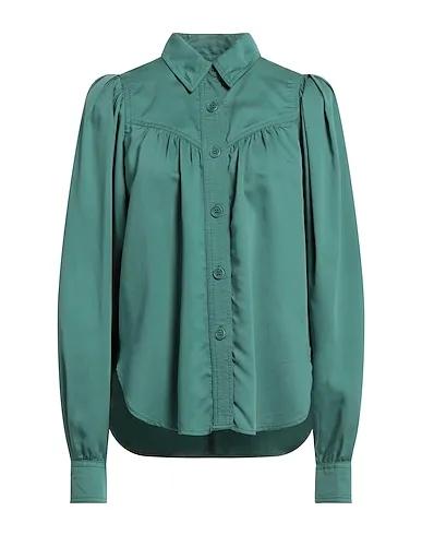 Military green Gabardine Solid color shirts & blouses