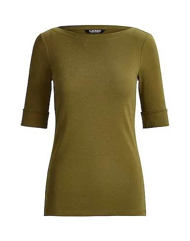 Military green Jersey Basic T-shirt COTTON BOATNECK TOP
