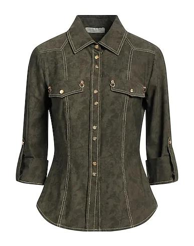 Military green Jersey Patterned shirts & blouses