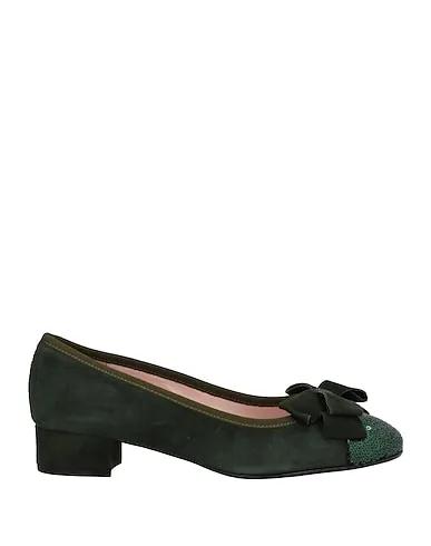 Military green Leather Ballet flats