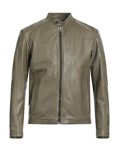 Military green Leather Biker jacket