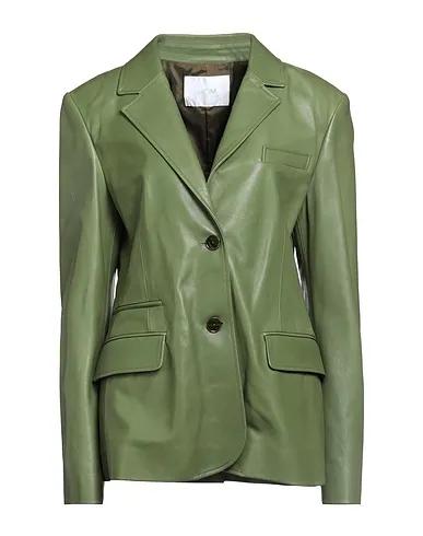 Military green Leather Blazer