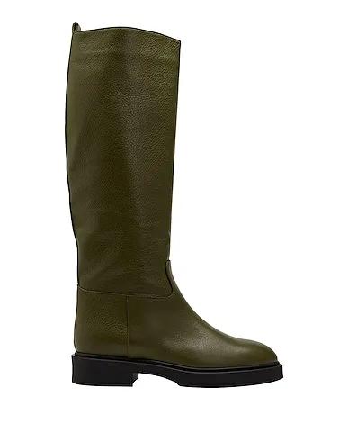 Military green Leather Boots LEATHER ALMOND-TOE HIGH BOOT
